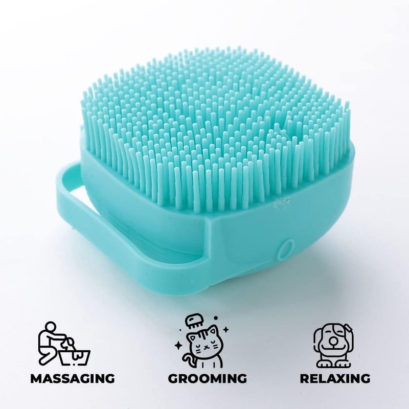 Homestic Pack of 2 Dog Brush With Shampoo Container|Cat & Dog Bath Brush For Bathing|Exfoliating|Scrubbing|Massaging & Relaxing|Soft Silicone|Suitable For All Pets|PT230B|Blue - Image 5
