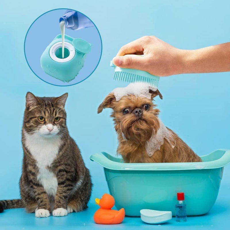 Homestic Pack of 2 Dog Brush With Shampoo Container|Cat & Dog Bath Brush For Bathing|Exfoliating|Scrubbing|Massaging & Relaxing|Soft Silicone|Suitable For All Pets|PT230B|Blue - Image 3