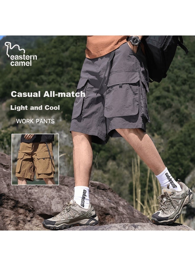 Eastern Camel Men's Cargo Shorts, Spring And Summer Lightweight Outdoor Sports Wide-pocket Loose-fit Five-point Pants, Gray, 4XL