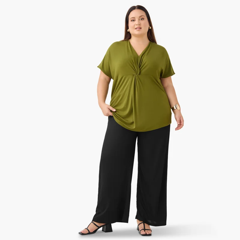 Ulla Popken Plus Size Ulla Popken Knot Detail V-neck Top