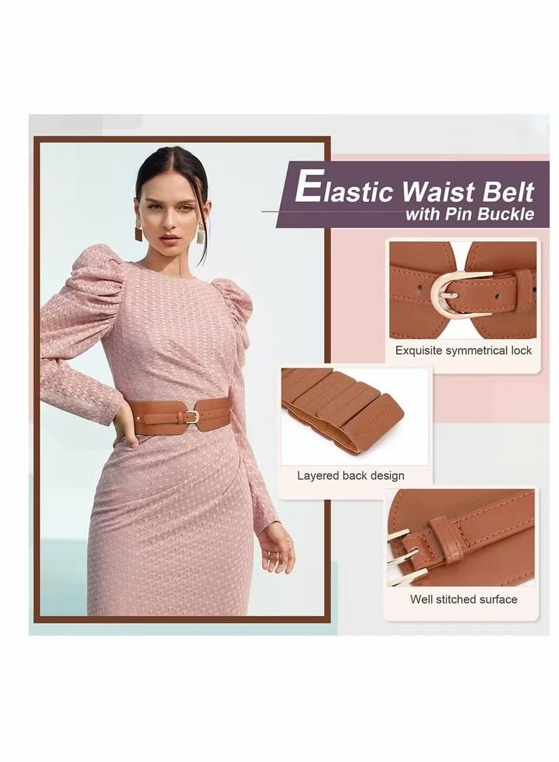 Women's Wide Elastic Waist Belt, Ladies Stretch Cinch Belt for Dress with Fashion Layered Back  - Image 2