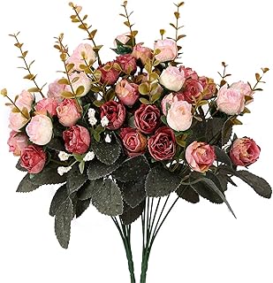 Houda Artificial Silk Fake Flowers Rose Floral Decor Bouquet,Pack of 2 (Pink Coffee) - Image 1