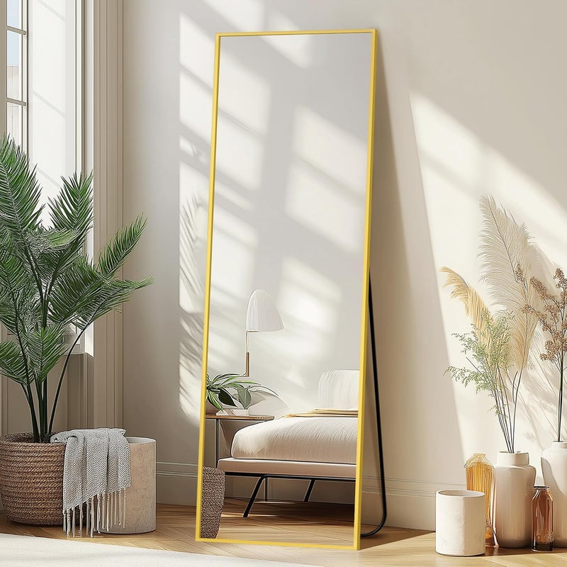 Delma Full Length Mirror,Large Floor Mirror with Aluminum Frame for Bedroom, Bathroom, Living Room,Wall Mount or Freestanding Design(with Stand,Rect 56x15-Gold) - Image 1