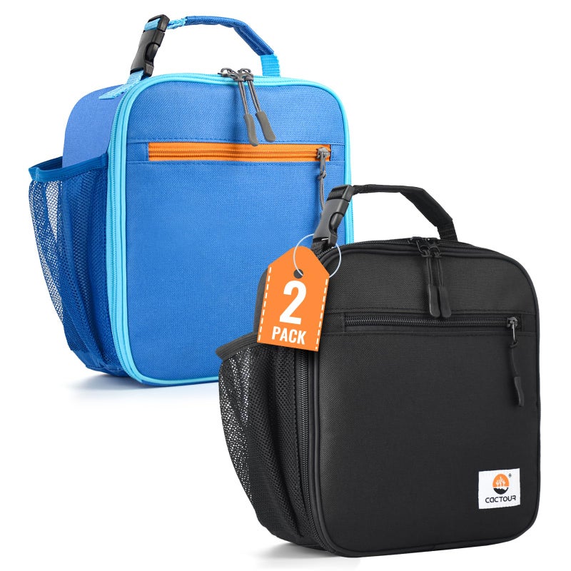CaCTOUR Lunch Box Kids,2 Packs Insulated Lunch Bag for Girls Boys,Soft Bag Mini Cooler Back to School Thermal Reusable Lunch Bag for Work School Picnic (Blue & Black) - Image 1