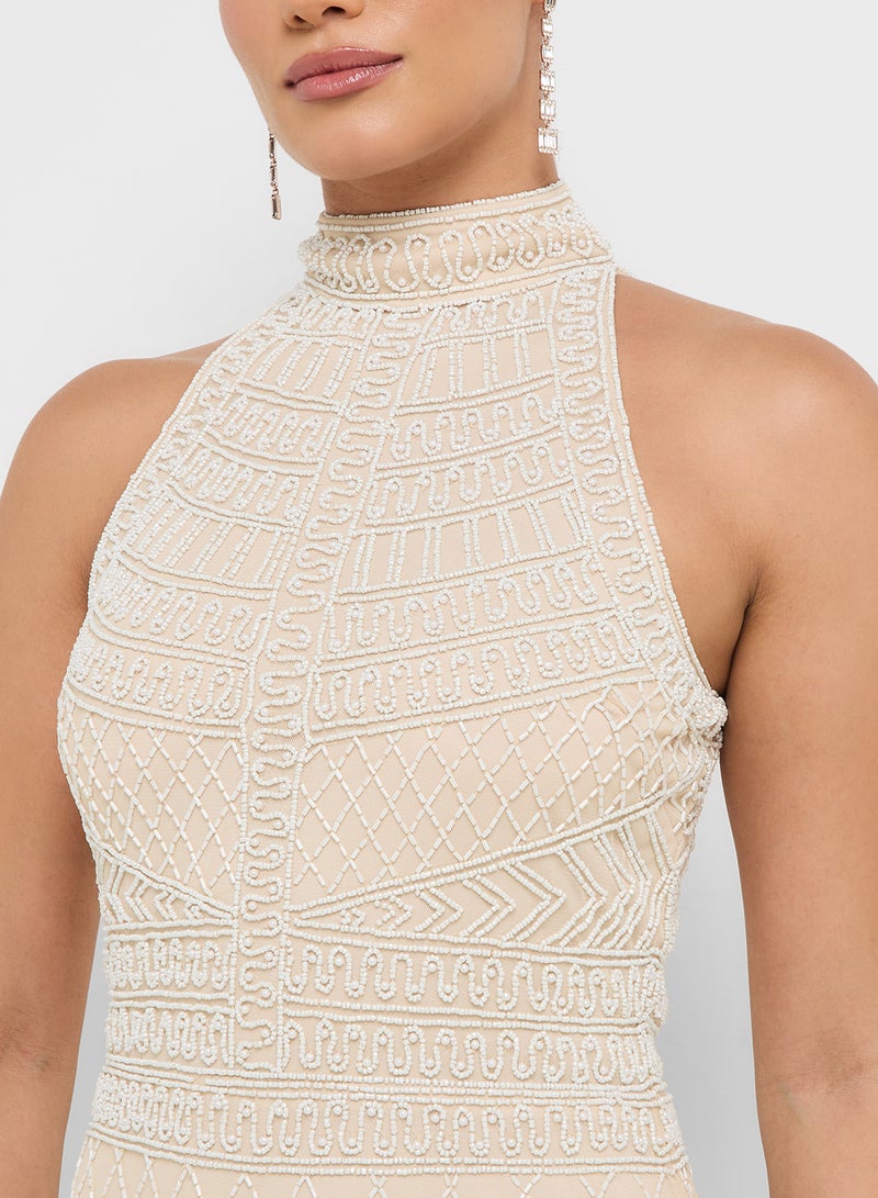 Namshi x Halter Neck Bead Embellished A Line Dress  - Image 4