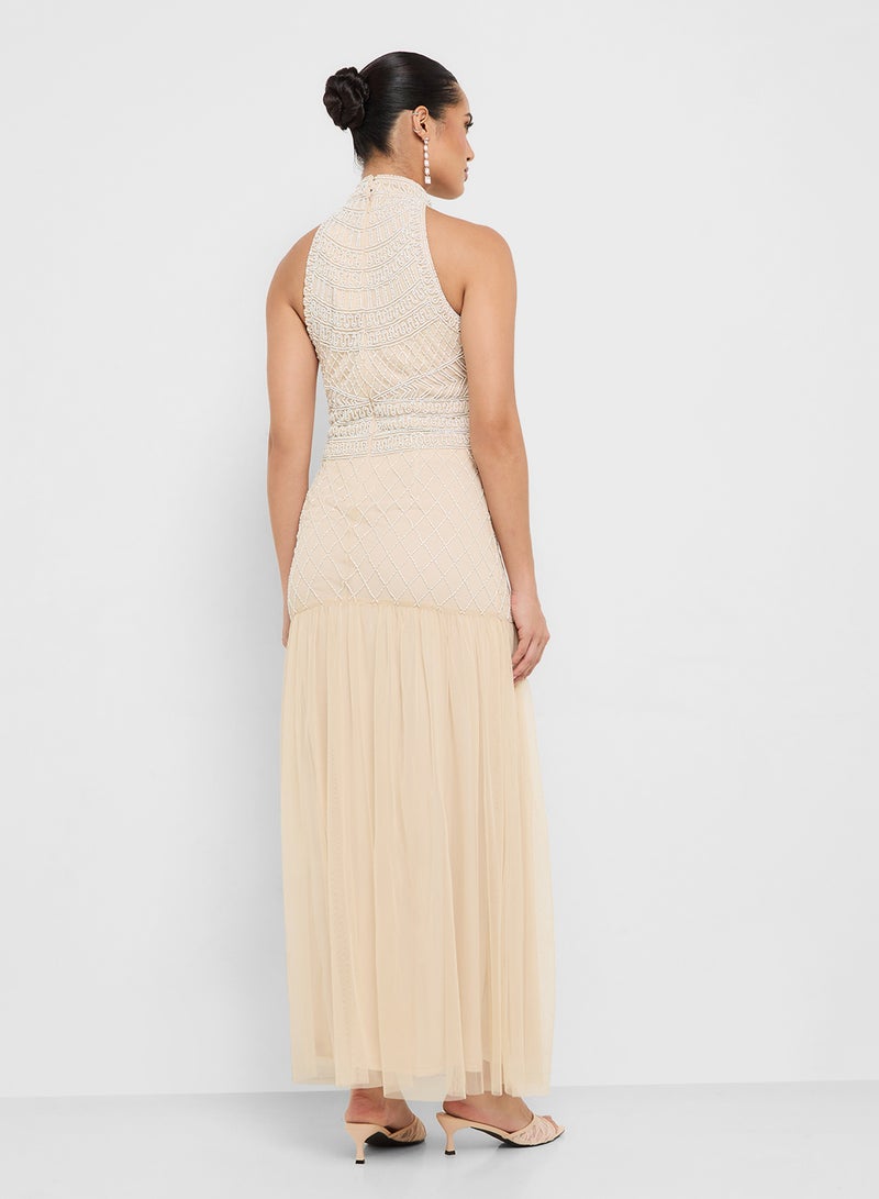 Namshi x Halter Neck Bead Embellished A Line Dress  - Image 2