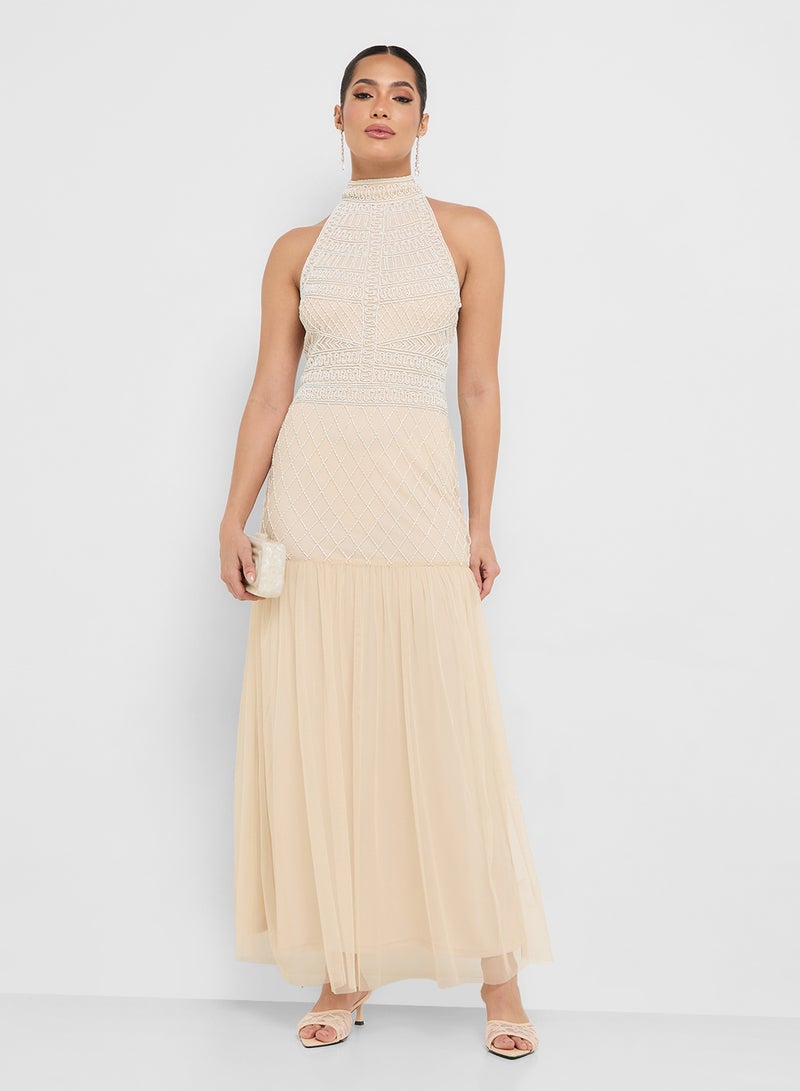 Namshi x Halter Neck Bead Embellished A Line Dress  - Image 5