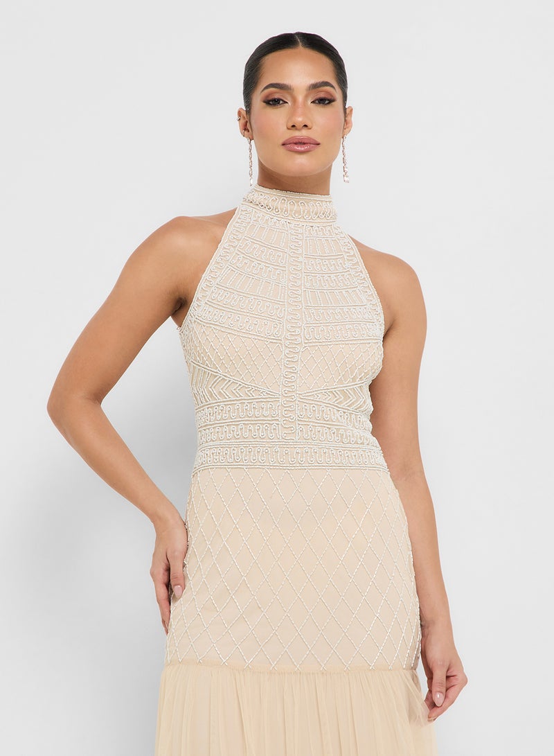 Namshi x Halter Neck Bead Embellished A Line Dress  - Image 3