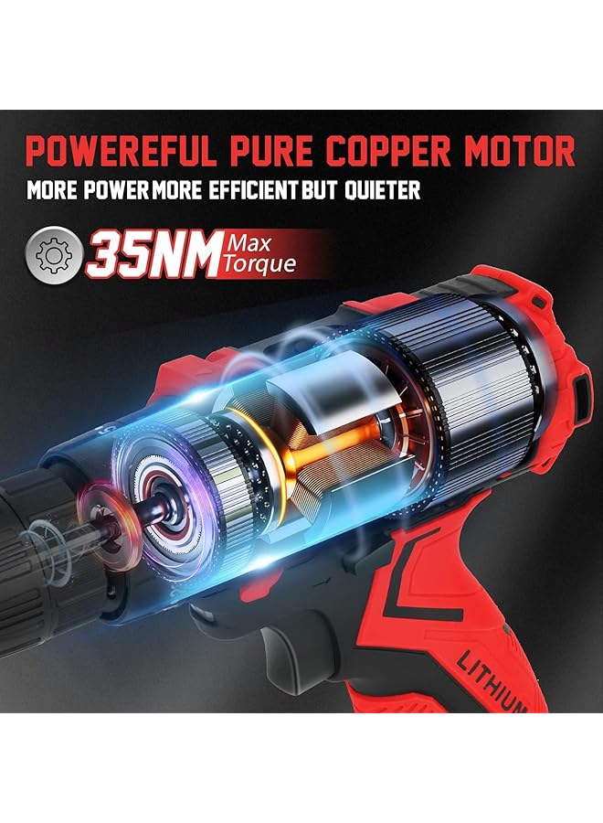 إيروريكس طقم مثقاب كهربائي لاسلكي 12 فولت مع شاحن بطارية 2 سرعة متغيرة 18+1 إعداد لعزم الدوران 3 8 بوصة مثقاب محمول و25 قطعة من رؤوس المثقاب - Image 2