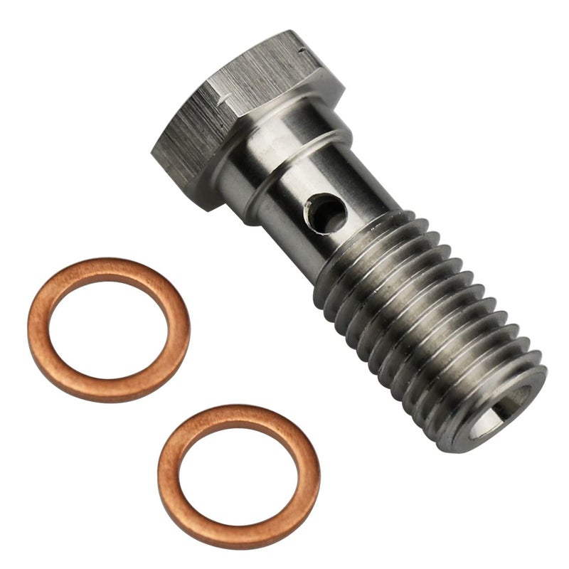 KRD PERFORMANCE Universal Stainless Steel M10x10 Metric Thread Turbo Brake Line Banjo Bolt with M10 Copper Washers Single Banjo Bolt 24mm Length - Image 2