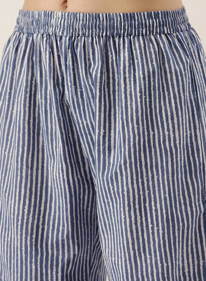 sanskrutihomes Set of 3 - Striped Cotton Kimono, Cami & Pants Co-Ords by Styli