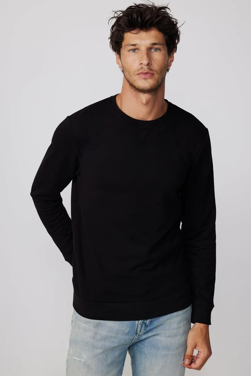 Tudors Unisex Relax Fit Comfortable Cut Cotton Basic Black Crew Neck Sweatshirt