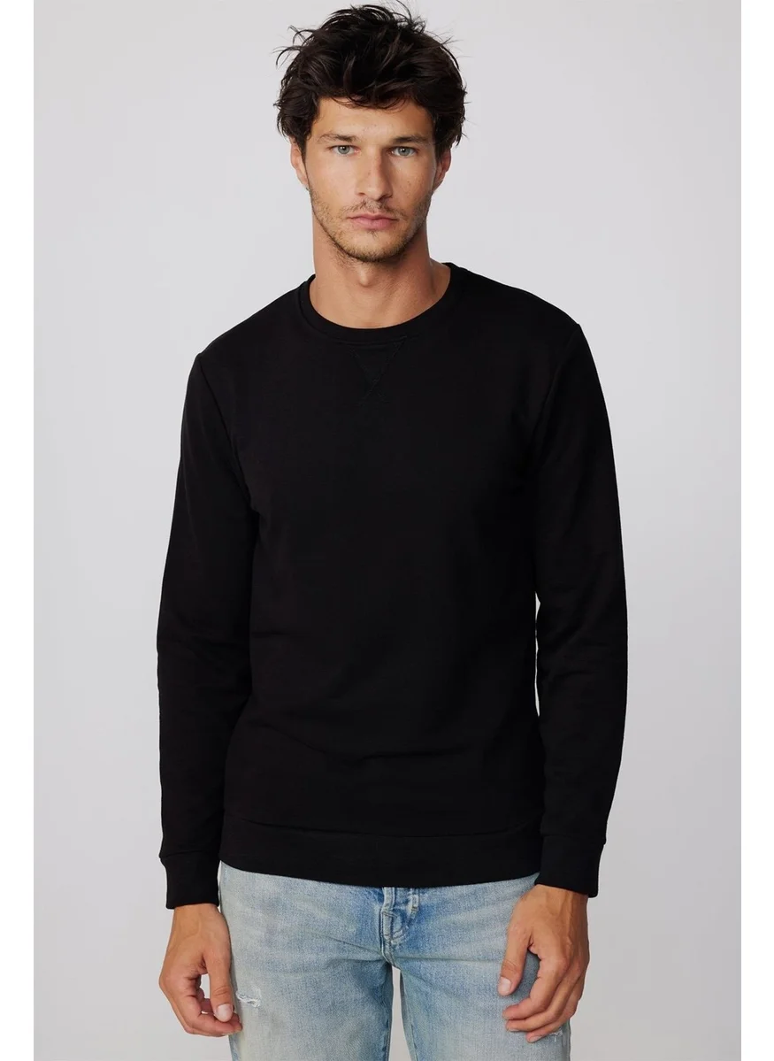 Tudors Unisex Relax Fit Comfortable Cut Cotton Basic Black Crew Neck Sweatshirt