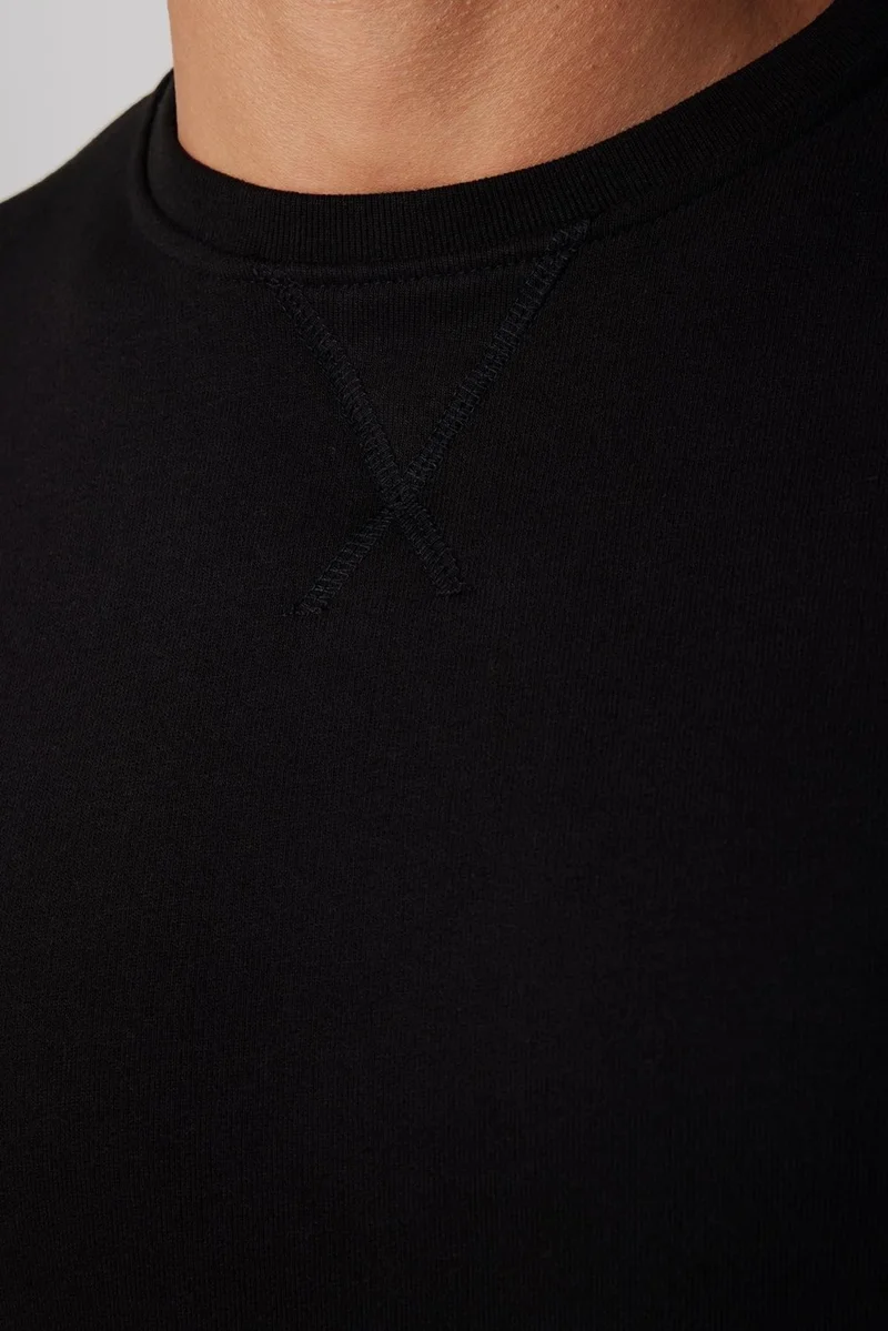 Tudors Unisex Relax Fit Comfortable Cut Cotton Basic Black Crew Neck Sweatshirt
