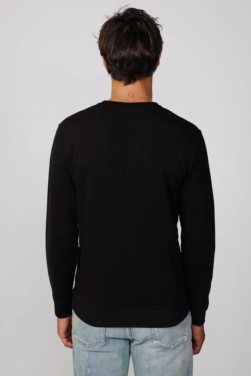 Tudors Unisex Relax Fit Comfortable Cut Cotton Basic Black Crew Neck Sweatshirt