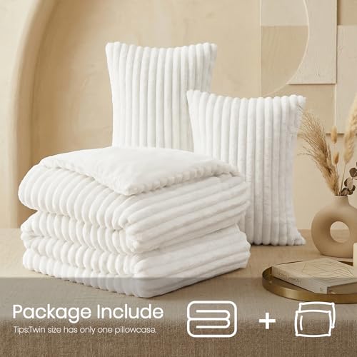 Quataly Marshmallow King Fleece Comforter Set White Faux Fur Fluffy Comforter Set Luxury Bedding Set Soft Plush Fuzzy Warm Bed Set All Season 3 Pieces (1 Shaggy Comforter, 2 Pillowcases) - Image 2