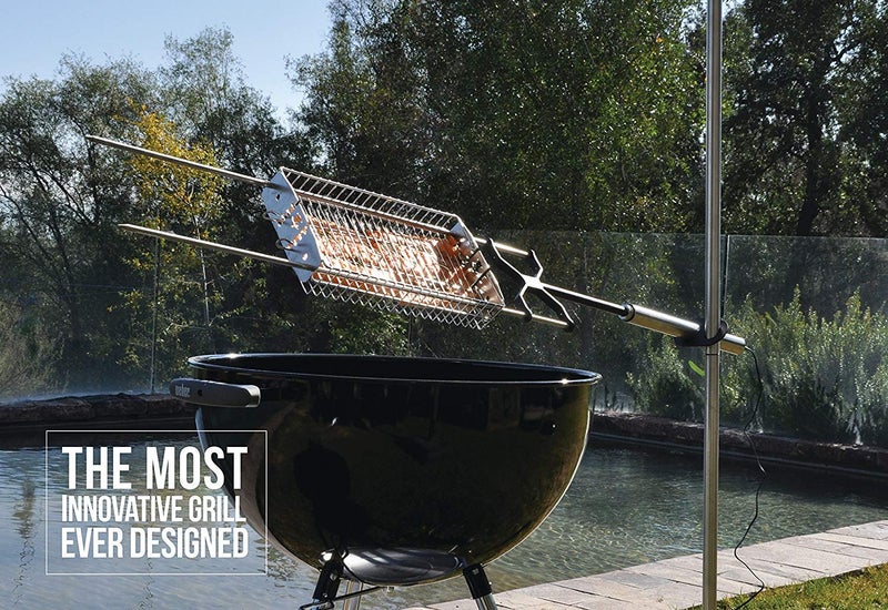 Kanka شواية كاكا الدوارة - مجموعة شواية كهربائية ثقيلة للاستخدام المنزلي وموقد المخيم - يعمل المحرك على 110-240 فولت، بطاريات AA أو الطاقة الشمسية* - من الفولاذ المقاوم للصدأ، سعة 22 رطل - تشمل حقيبة حمل - Image 3