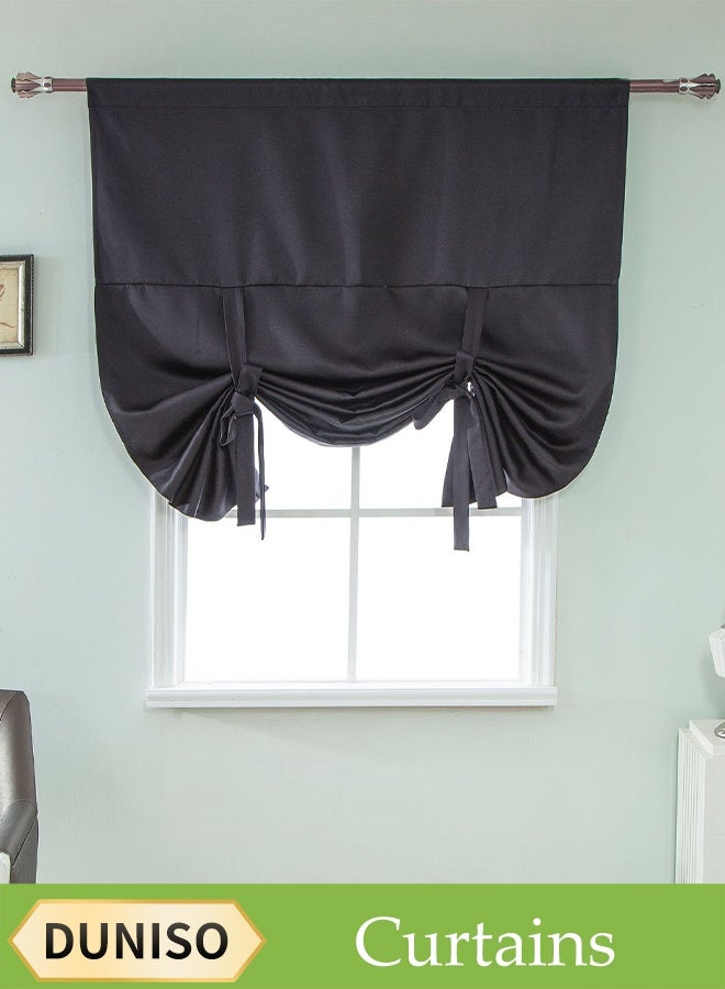 DUNISO Tie-Down Simple Blackout Curtains, Rod Pocket Insulation Room Blackout Roman Blinds, Suitable For Bedroom, Living Room, Balcony (Black) 117*160cm