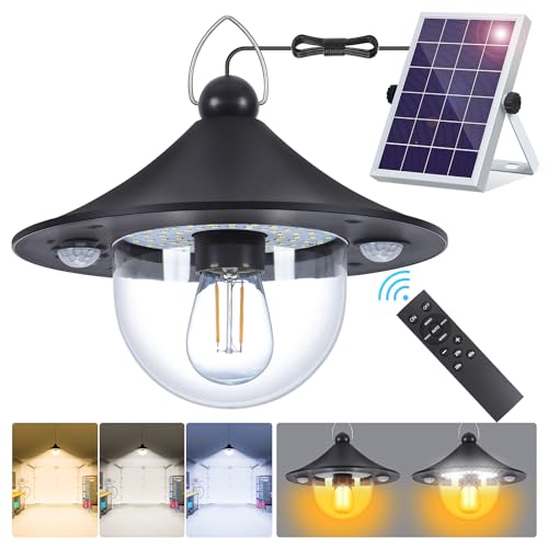 ropelux Solar Indoor Outdoor Shed Light with 3000LM 3 Color Temperatures 5 Modes (2 Daytime Available) Waterproof, Dual Motion Sensors Solar Powered Hanging Barn Light with Remote for Shed, 1 Pack - Image 1