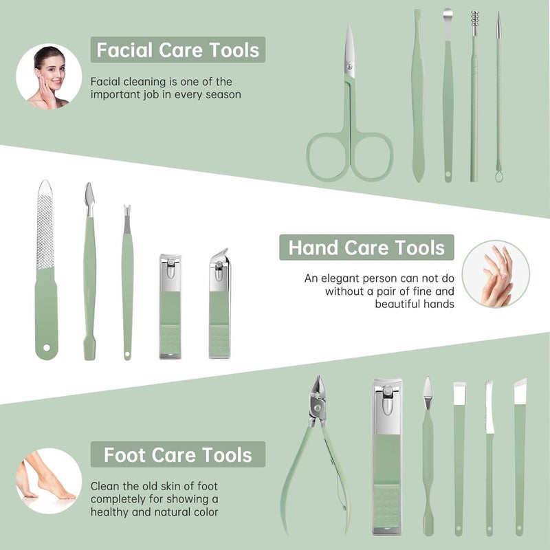 INOBECK Multipurpose Nail Tool Set 16 in 1 Professional Manicure Kit for Men Women Stainless Steel Nail Clippers Tools Set Facial Nail Care Kit With Case Nail Tools With Leather Case - Image 2