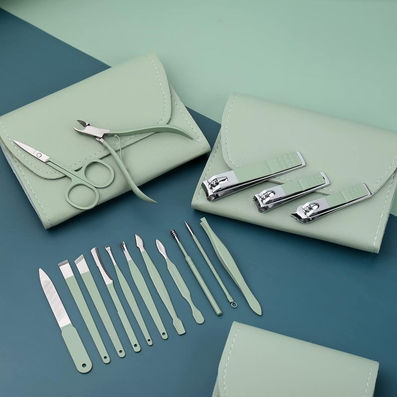 INOBECK Multipurpose Nail Tool Set 16 in 1 Professional Manicure Kit for Men Women Stainless Steel Nail Clippers Tools Set Facial Nail Care Kit With Case Nail Tools With Leather Case - Image 4