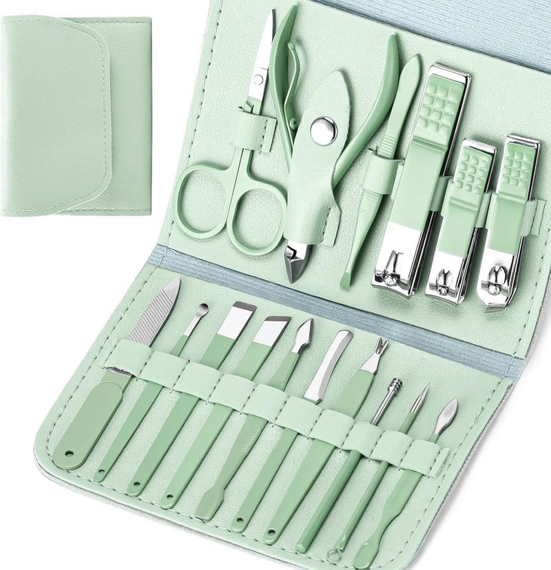 INOBECK Multipurpose Nail Tool Set 16 in 1 Professional Manicure Kit for Men Women Stainless Steel Nail Clippers Tools Set Facial Nail Care Kit With Case Nail Tools With Leather Case - Image 1