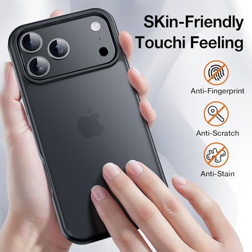 Yriklso 3 in 1 for iPhone 17 Pro Phone Case,1X Screen Protector +1X Camera Lens,Shockproof for iPhone 17 Pro Case, Military Grade Drop Protection, Protective Hard Back Slim Translucent Cover,Black - Image 3