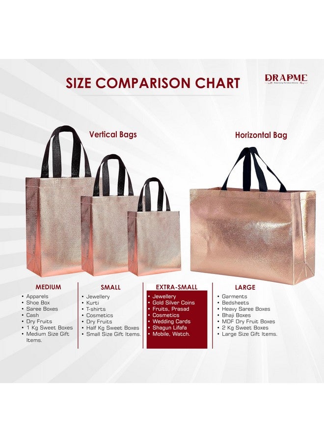 Drapme Extra-Small Size Pack of 20 Pcs Glossy Metallic Laminated Non-Woven Reusable Eco-Friendly Party Return Gift Bags (Rose Gold) (Extra-Small 6.75x9x3 Inch) - Image 3