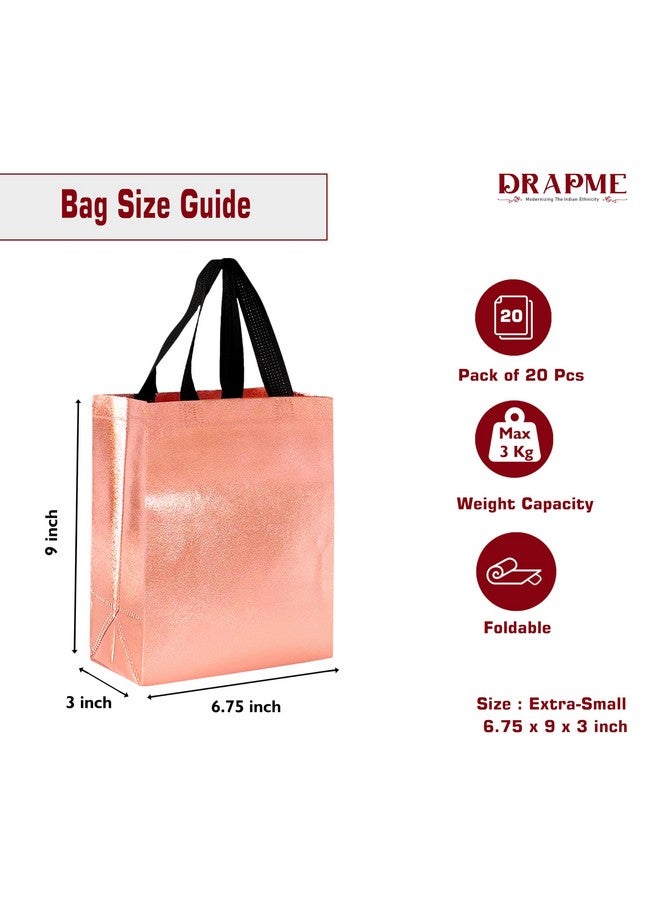 Drapme Extra-Small Size Pack of 20 Pcs Glossy Metallic Laminated Non-Woven Reusable Eco-Friendly Party Return Gift Bags (Rose Gold) (Extra-Small 6.75x9x3 Inch) - Image 2