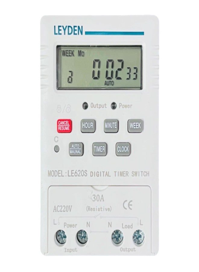 LEYDEN® LE620S 220VAC, Time ControlTimer Switch 18 Programs Per Day & Cyclic Function Switch for Industrial, Bells, Sirens, Motor, Fogger, Hydroponics System & Other Application - Image 1
