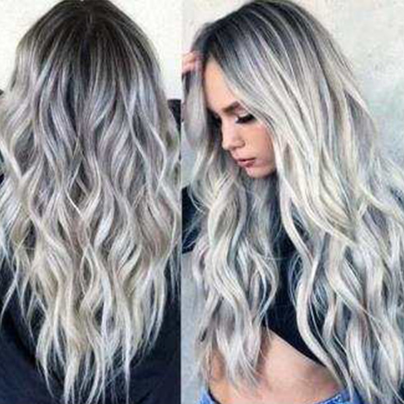 Anime Wig Bleached and Dyed Long Curly Hair COS Gray Gradient Women's Wig - Image 4