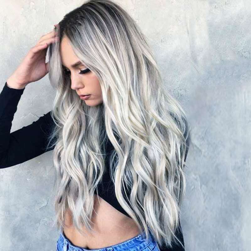 Anime Wig Bleached and Dyed Long Curly Hair COS Gray Gradient Women's Wig - Image 3
