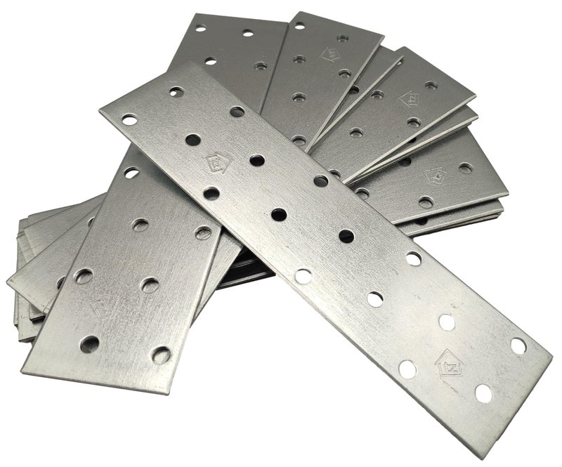 LLB LLB Pack of 10pcs Flat Connecting Joining Plates Repair Connector Mending Galvanised Brace Bracket Perforated Metal Steel Sheet Timber Wood Fixing Heavy Duty 6" x 1.5" (160 x 40 x 2mm) - Image 1