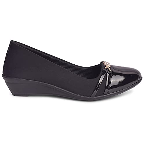 XE Looks Women's Black Glossy Bellies | Elegant Design with Cushioned Support | Lightweight Wedge Style | Anti-Slip Sole Bellies For Girls & Women - Image 5