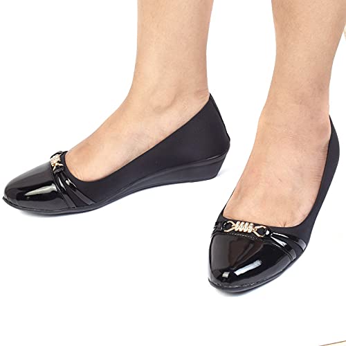 XE Looks Women's Black Glossy Bellies | Elegant Design with Cushioned Support | Lightweight Wedge Style | Anti-Slip Sole Bellies For Girls & Women - Image 2