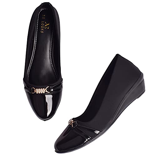 XE Looks Women's Black Glossy Bellies | Elegant Design with Cushioned Support | Lightweight Wedge Style | Anti-Slip Sole Bellies For Girls & Women - Image 1