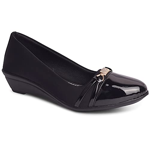 XE Looks Women's Black Glossy Bellies | Elegant Design with Cushioned Support | Lightweight Wedge Style | Anti-Slip Sole Bellies For Girls & Women - Image 4