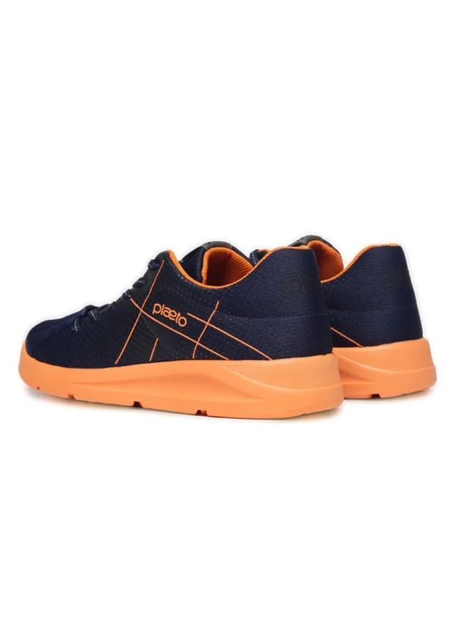 PLAETO Mens Navy Blue and Orange Casual Sneakers