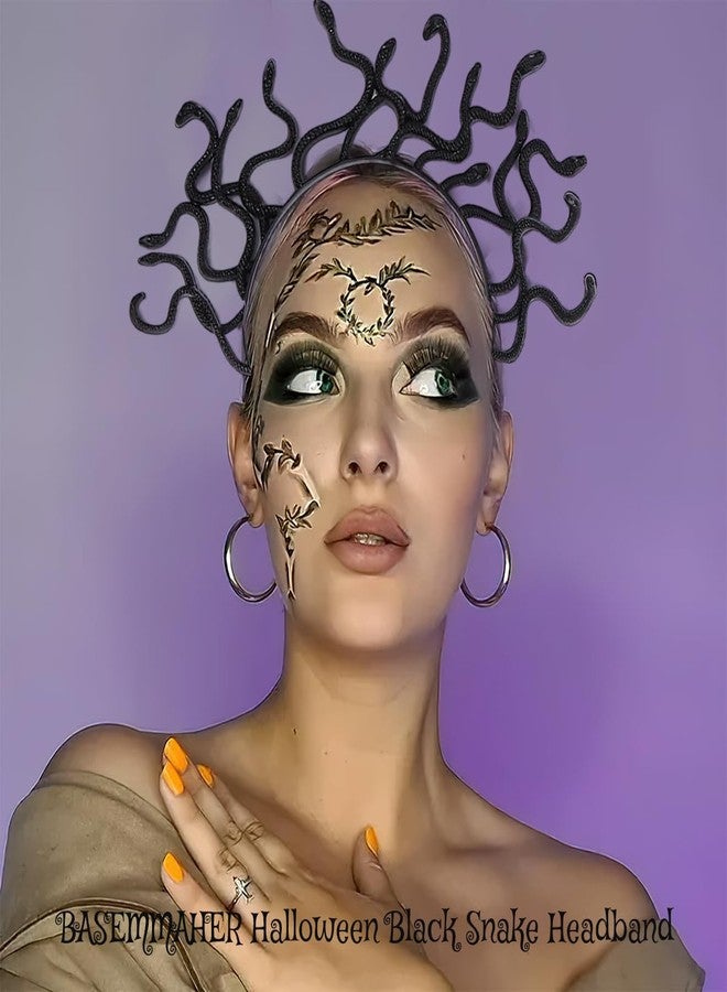 BASEMMAHER 2Pcs Halloween Medusa Snake Headband Greek Goddess Headdress Cosplay Costume Headpiece Egypt Black Gold Snake Hair Accessories for Women Girls Halloween Masquerade Party Supplies - Image 4