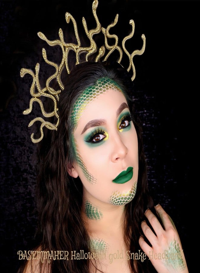 BASEMMAHER 2Pcs Halloween Medusa Snake Headband Greek Goddess Headdress Cosplay Costume Headpiece Egypt Black Gold Snake Hair Accessories for Women Girls Halloween Masquerade Party Supplies - Image 3