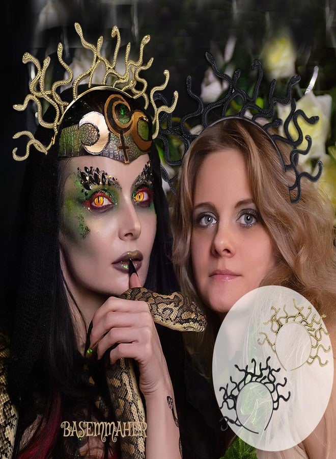 BASEMMAHER 2Pcs Halloween Medusa Snake Headband Greek Goddess Headdress Cosplay Costume Headpiece Egypt Black Gold Snake Hair Accessories for Women Girls Halloween Masquerade Party Supplies - Image 5