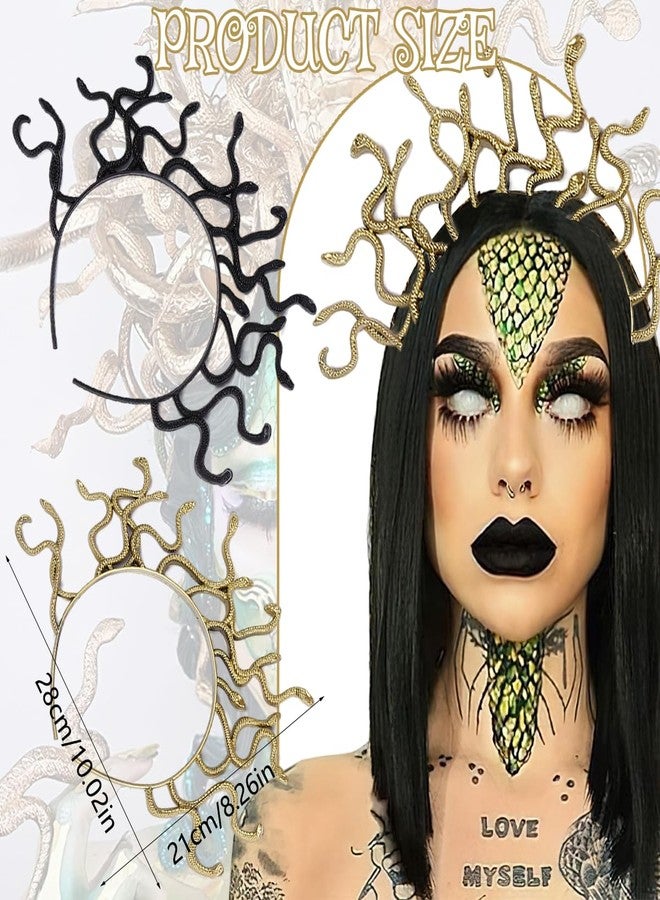 BASEMMAHER 2Pcs Halloween Medusa Snake Headband Greek Goddess Headdress Cosplay Costume Headpiece Egypt Black Gold Snake Hair Accessories for Women Girls Halloween Masquerade Party Supplies - Image 2