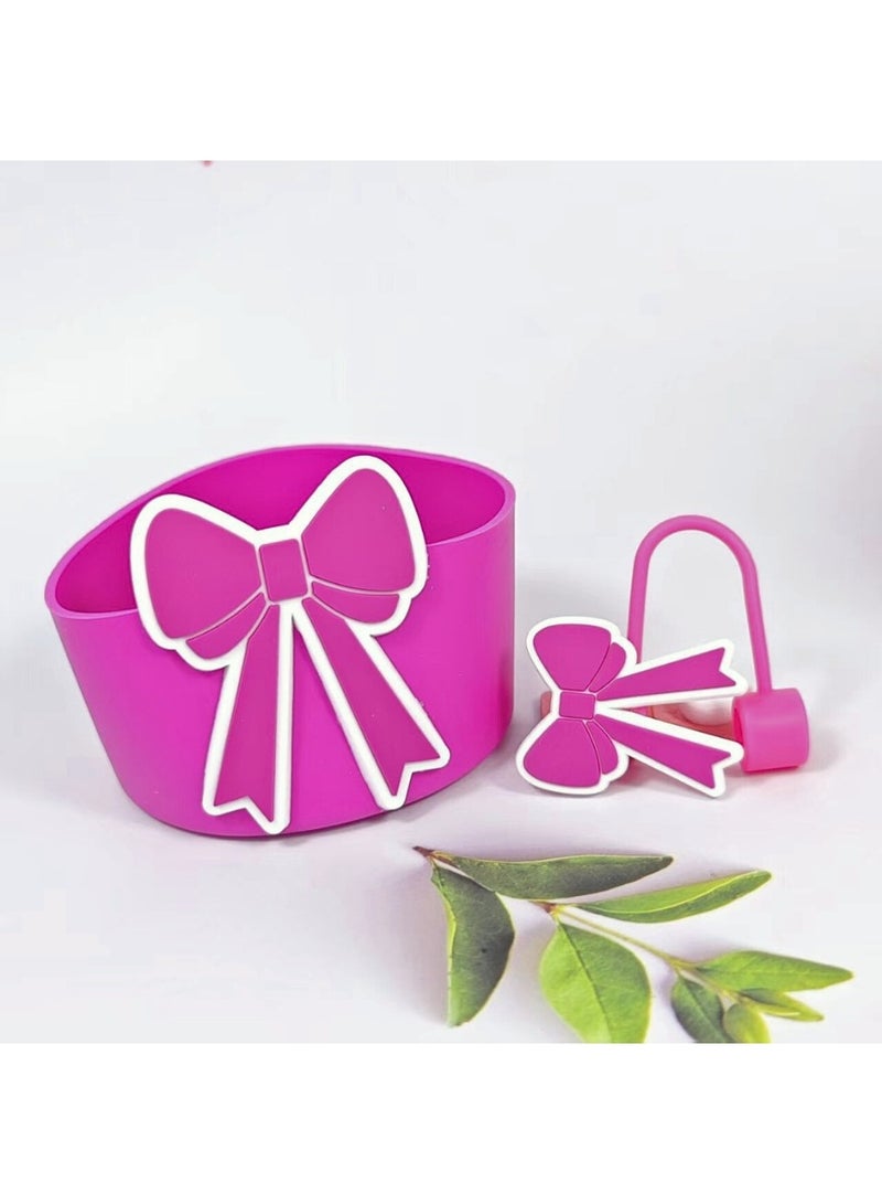 Bowknot Straw Cover & Cup Bottom Sleeve Set for Stanley 20-40 oz – Hot Pink Silicone Tumbler Accessories for 2.8–2.95 inch Base & 9–10mm Straws – Cute Durable Fit for Owala, Hydro Flask, Yeti, Simple Modern - Image 4