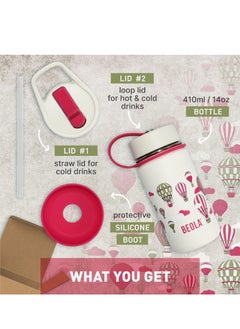 BEOLA Insulated Kids Water Bottle With Straw Lid - 410ml, Magic Sky  - Image 2