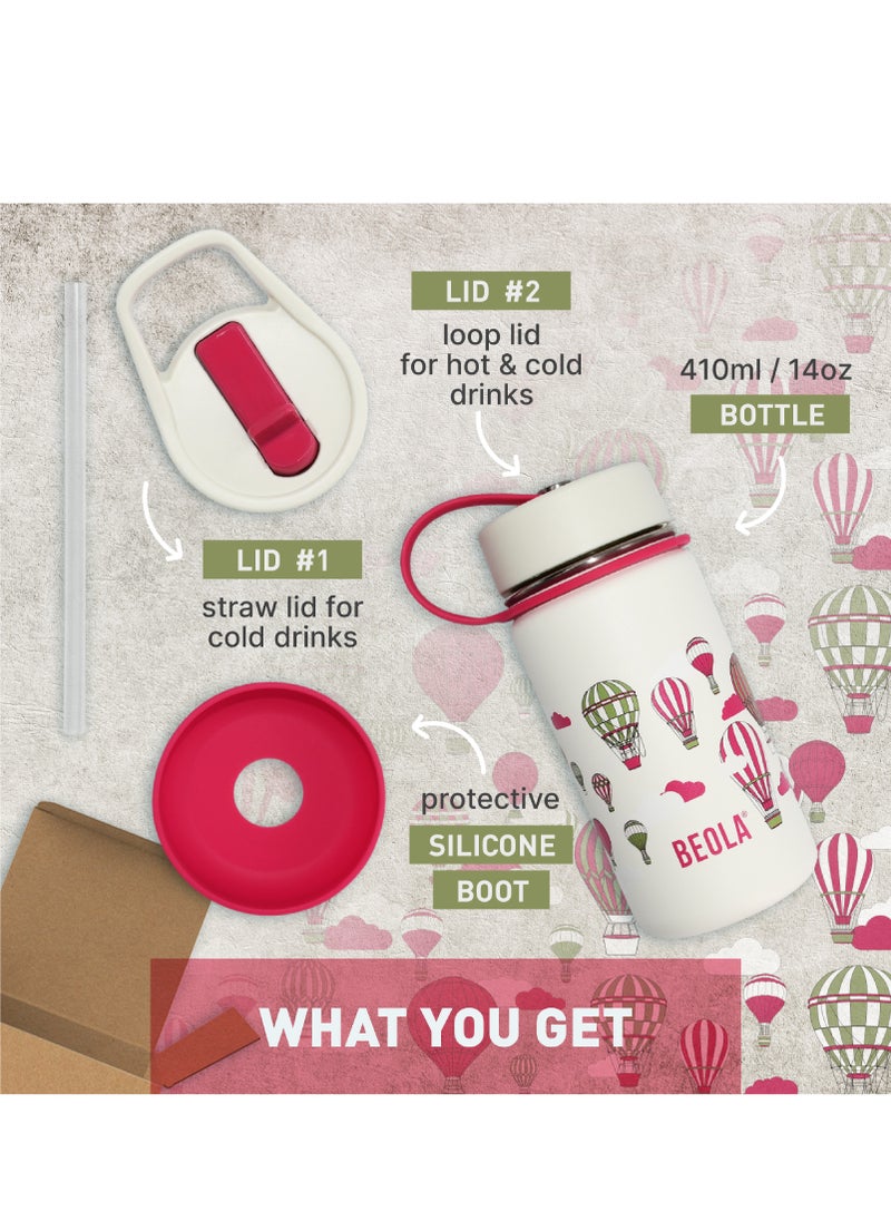 BEOLA Insulated Kids Water Bottle With Straw Lid - 410ml, Magic Sky  - Image 2