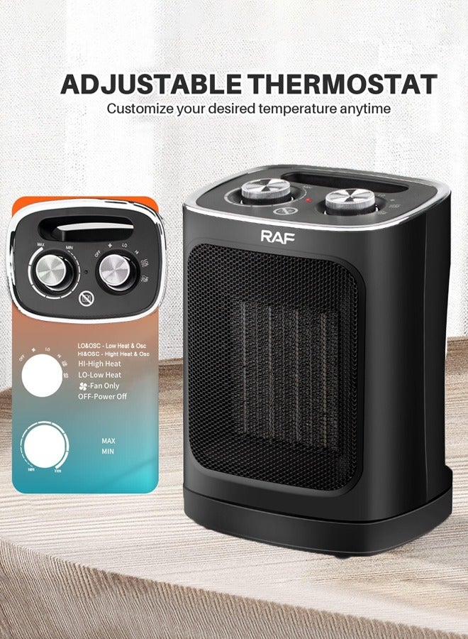 RAF Space Heater, 1800W Portable Electric Heaters for Indoor Use, PTC Ceramic Heater for Office with Oscillation, Thermostat,5 Modes , With Overheat and Tip-Over Protection,Quiet Room Heater for Bedroom,R.1188B Black - Image 3