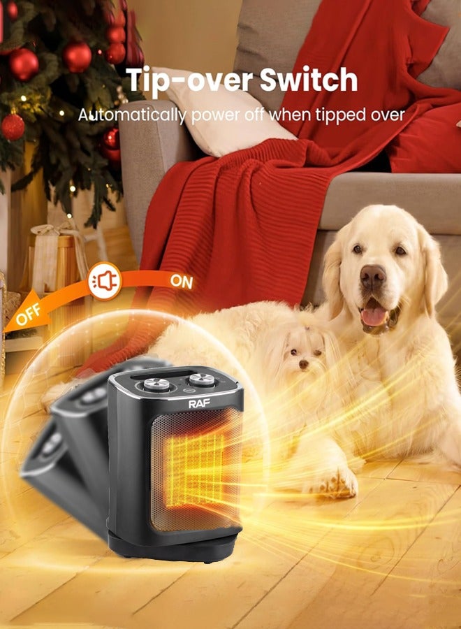 RAF Space Heater, 1800W Portable Electric Heaters for Indoor Use, PTC Ceramic Heater for Office with Oscillation, Thermostat,5 Modes , With Overheat and Tip-Over Protection,Quiet Room Heater for Bedroom,R.1188B Black - Image 4