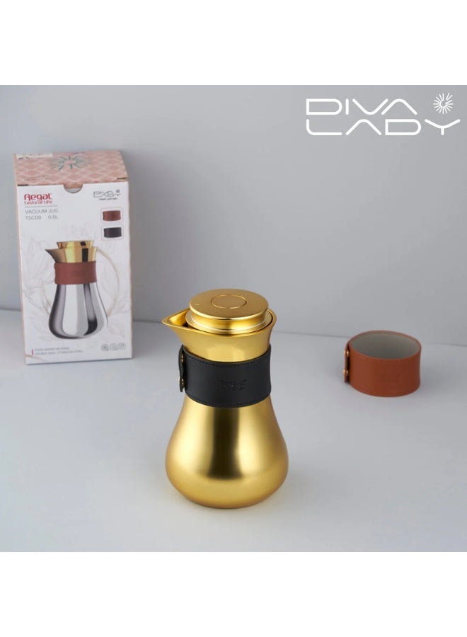 DIVA LADY ✨ Diva Lady Gold Thermos – 500 ml Premium Stainless Steel with Elegant Leather-Decorated Body & Long-Lasting Heat! - Image 2