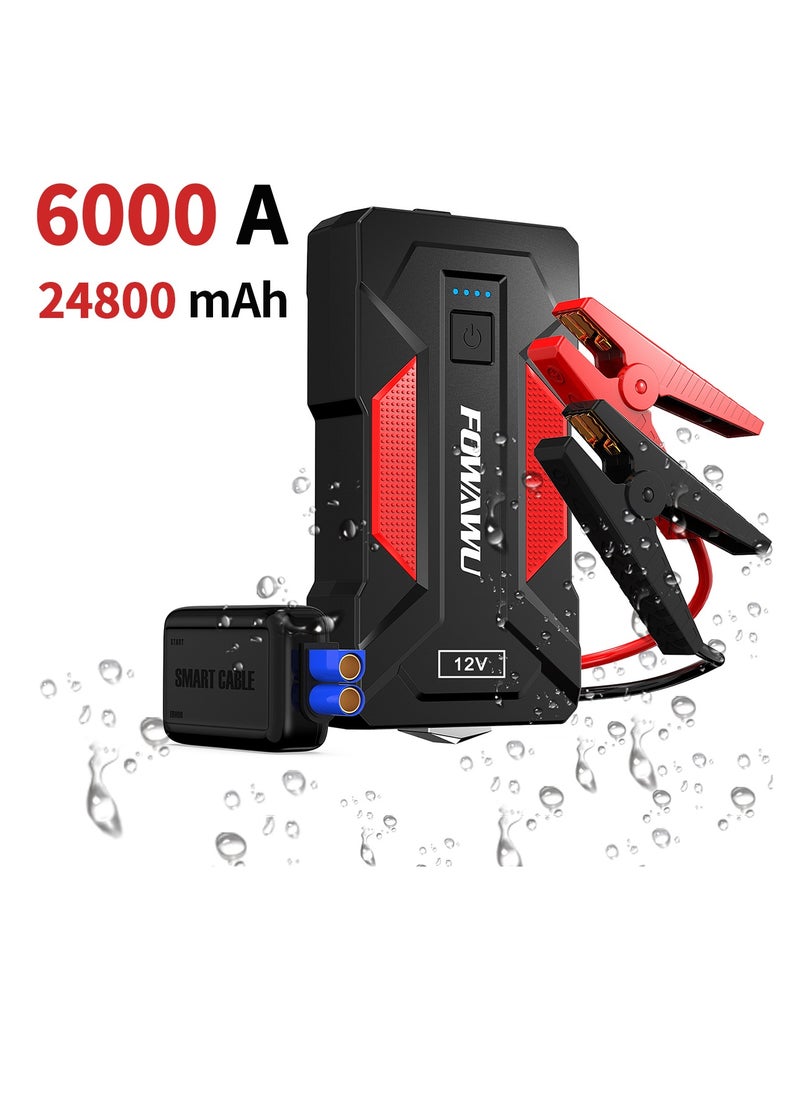 FOWAWU - FOWAWU 6000A Car Jump Starter, Jump Starter, 24800mAh Car Battery Jump Starter, Car Jump Starters, Portable Battery Jumper Starter, Portable Car Jump Starter, Portable Battery Jump Starter For Car, Battery Jump Starter, Jump Starter Battery Pack - Image 1