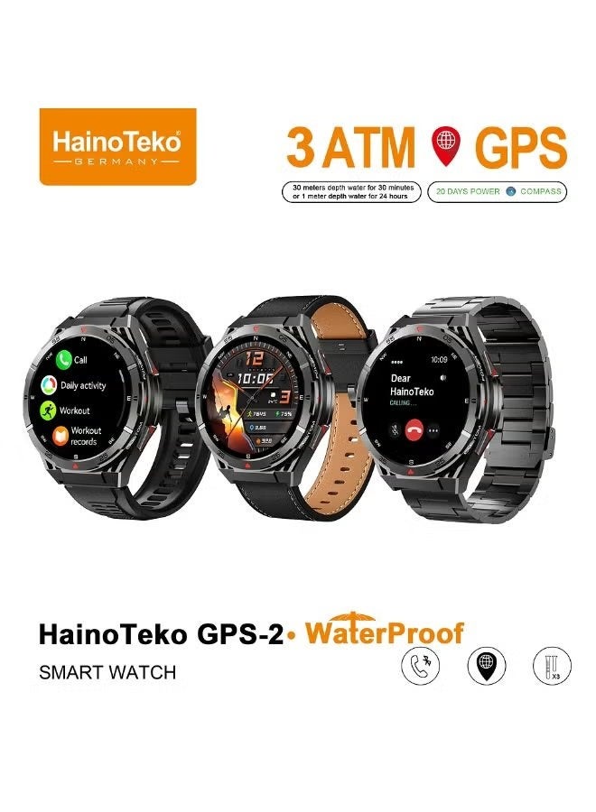 GPS Smartwatch with Built-in GPS, AMOLED Display, 3ATM Waterproof Fitness Tracker, Heart Rate Monitor, Multi Sport Modes, Bluetooth Connectivity, 3 Interchangeable Straps, Charging Cable, Black